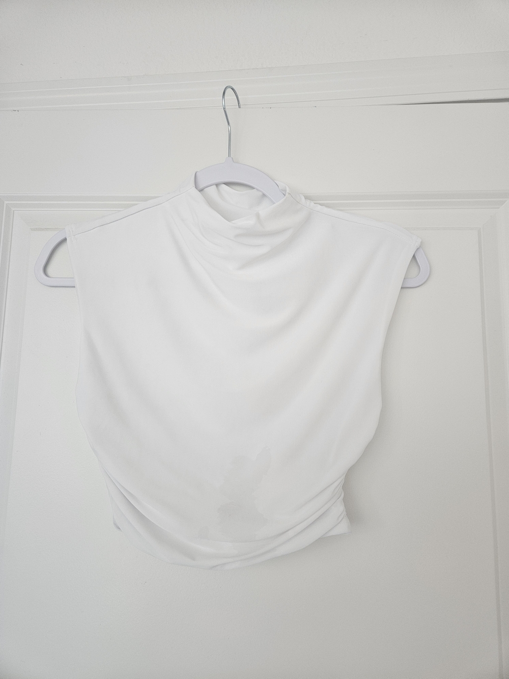 Guess SL Sabrina Crop Top White Sleeveless Mock Neck Small S